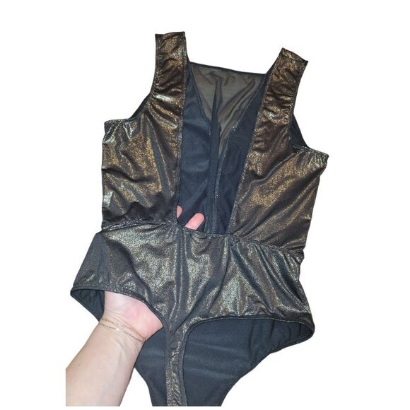 Victoria's Secret Gold Metallic Bodysuit Black Mesh Backless S - Picture 6 of 14